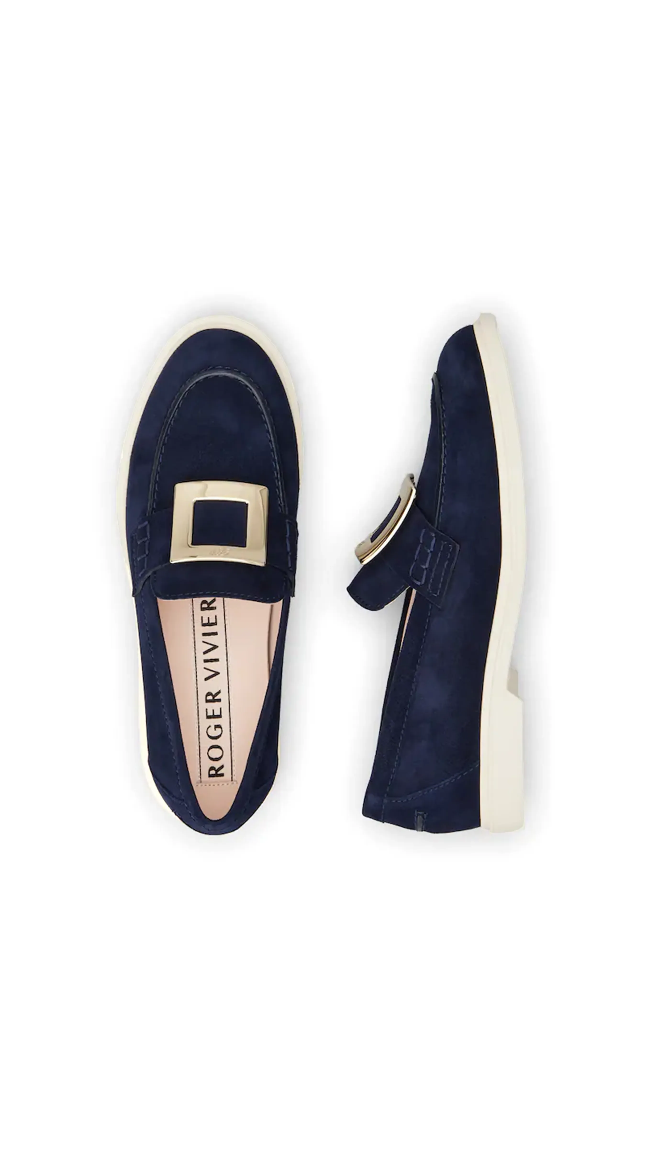 Viv' Rangers Metal Buckle Loafers in Suede - Blue