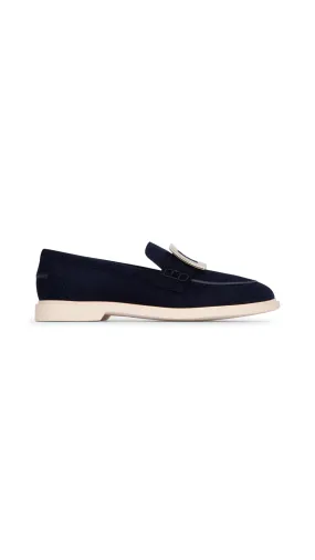 Viv' Rangers Metal Buckle Loafers in Suede - Blue