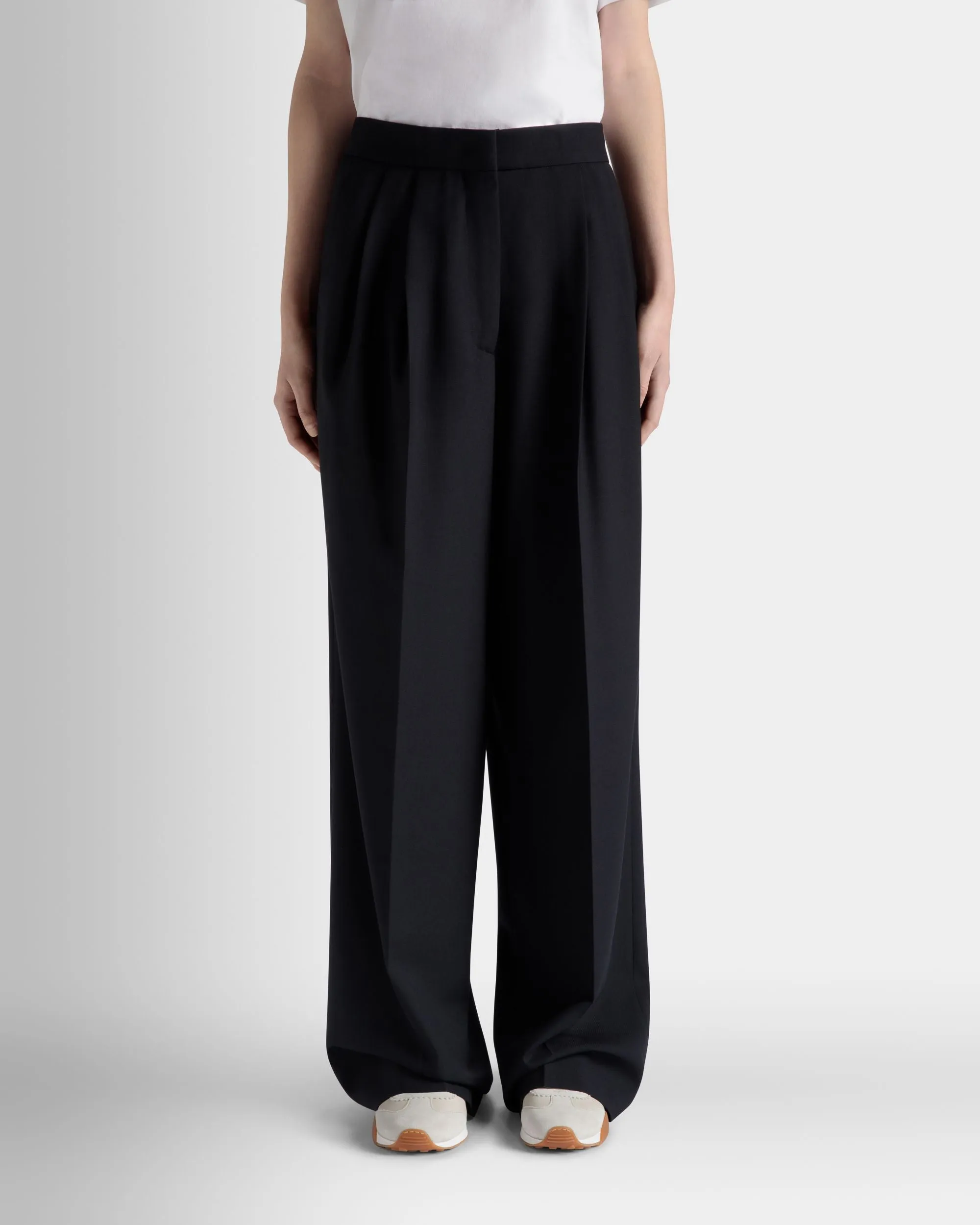 Wide-Leg Pants In Navy Blue Wool Blend 