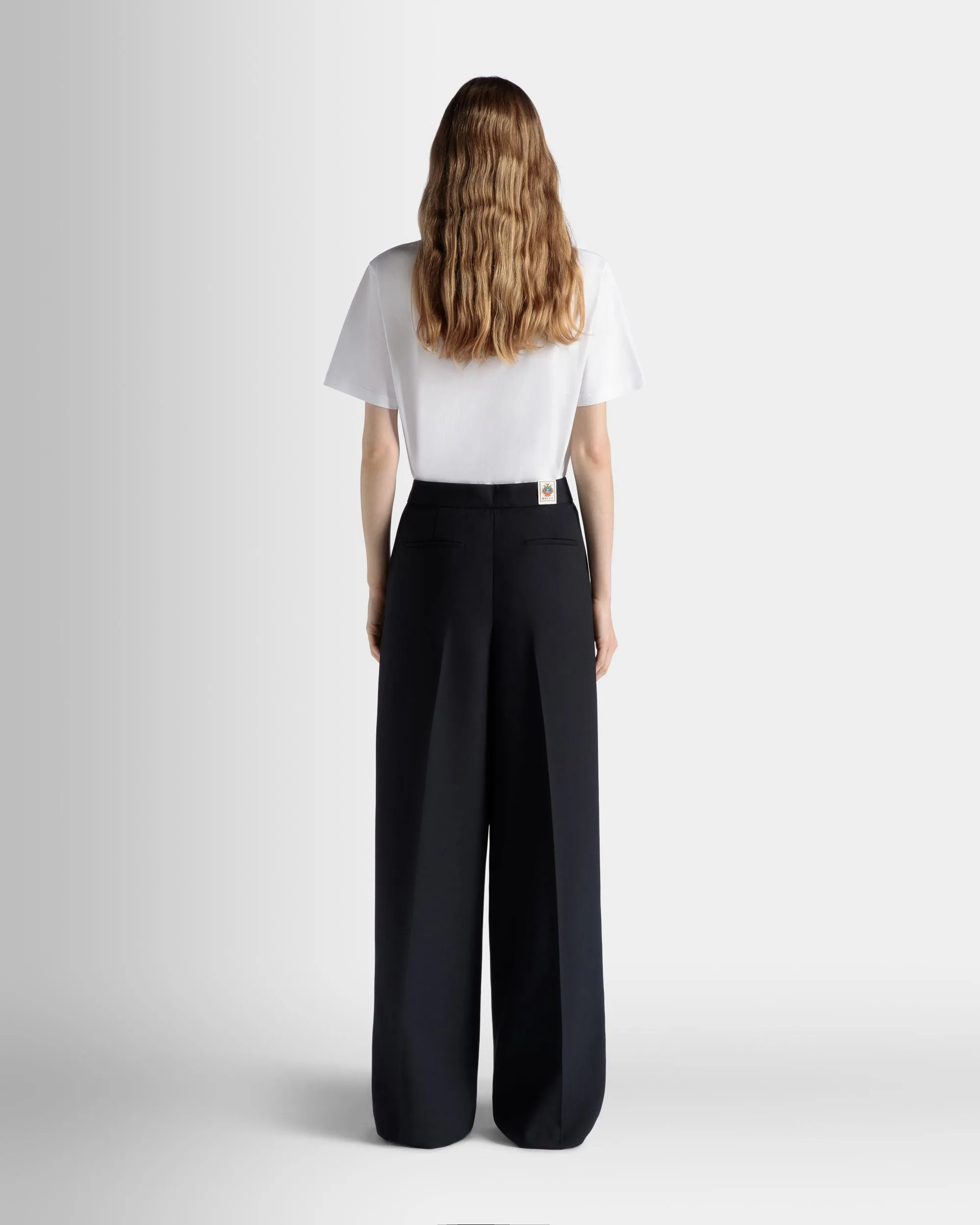 Wide-Leg Pants In Navy Blue Wool Blend 