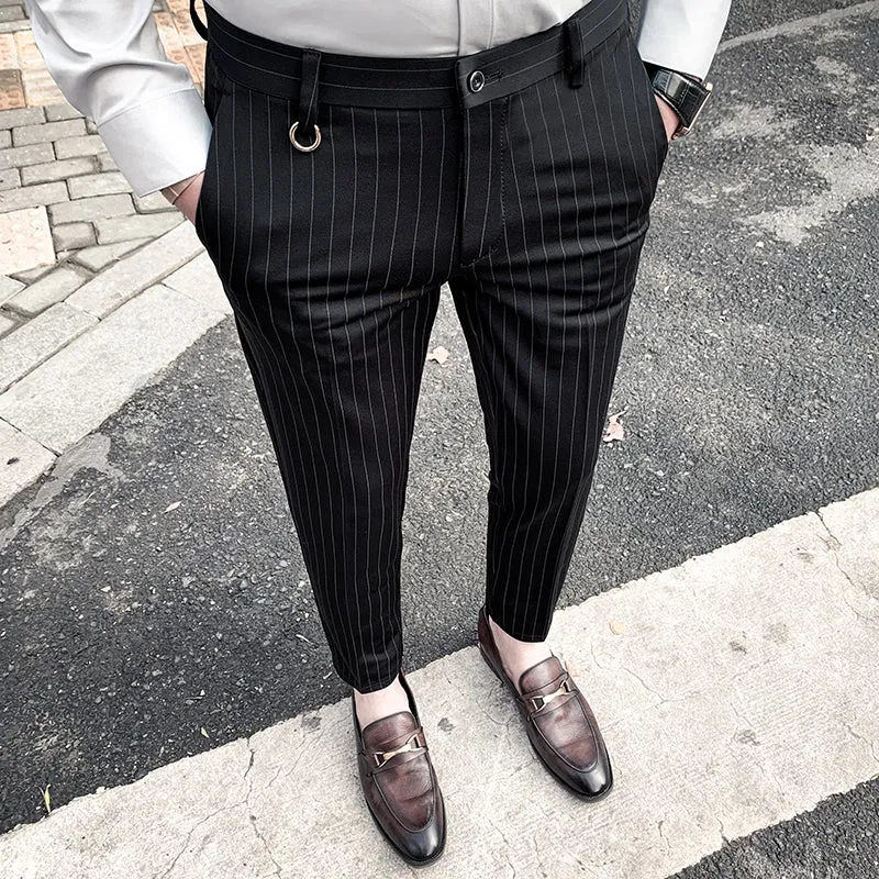 Xituodai Men's Suit Pants Dress Pants New Stretch Slim Straight Black Striped Formal Pants Boutique Fashion Men's Clothing Ankle