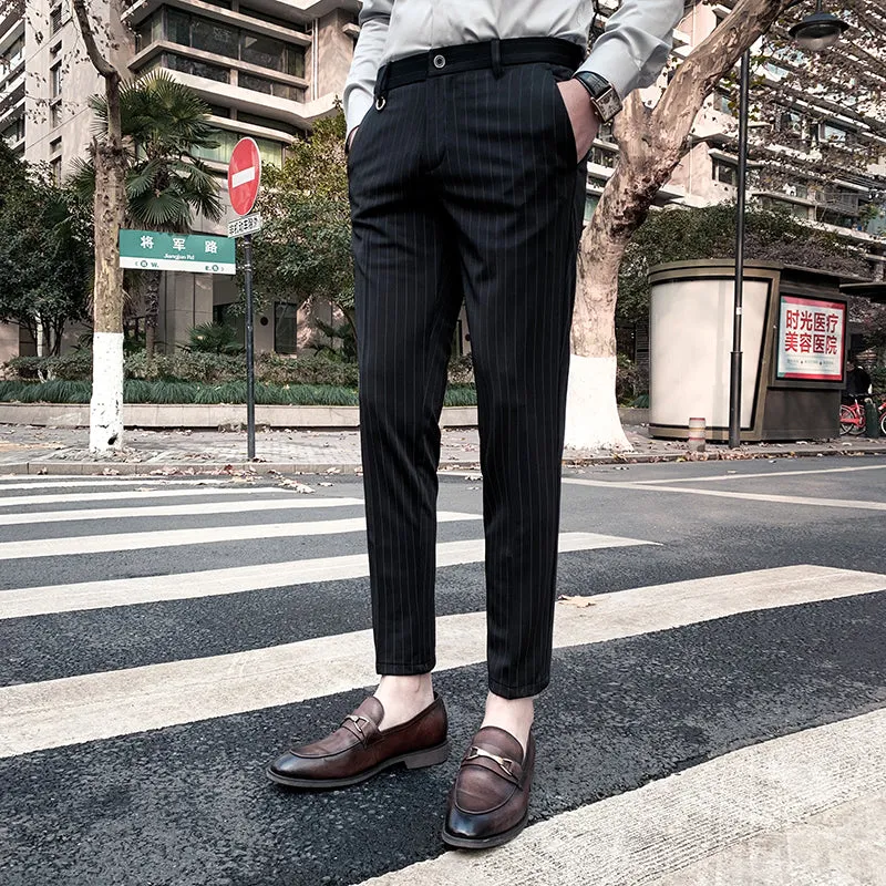 Xituodai Men's Suit Pants Dress Pants New Stretch Slim Straight Black Striped Formal Pants Boutique Fashion Men's Clothing Ankle