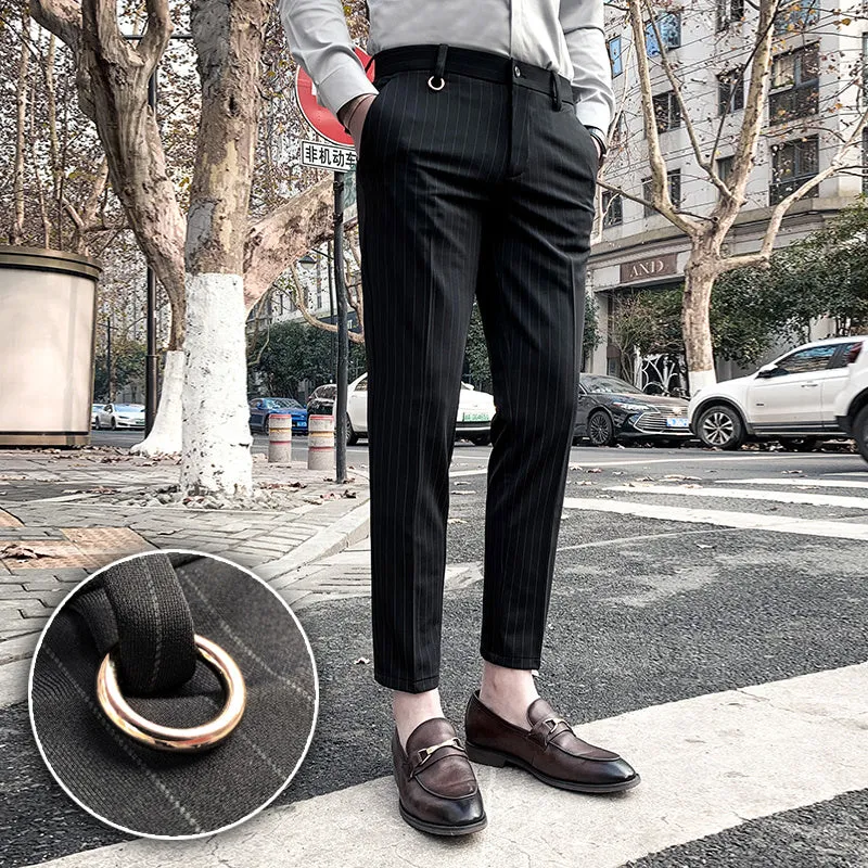 Xituodai Men's Suit Pants Dress Pants New Stretch Slim Straight Black Striped Formal Pants Boutique Fashion Men's Clothing Ankle