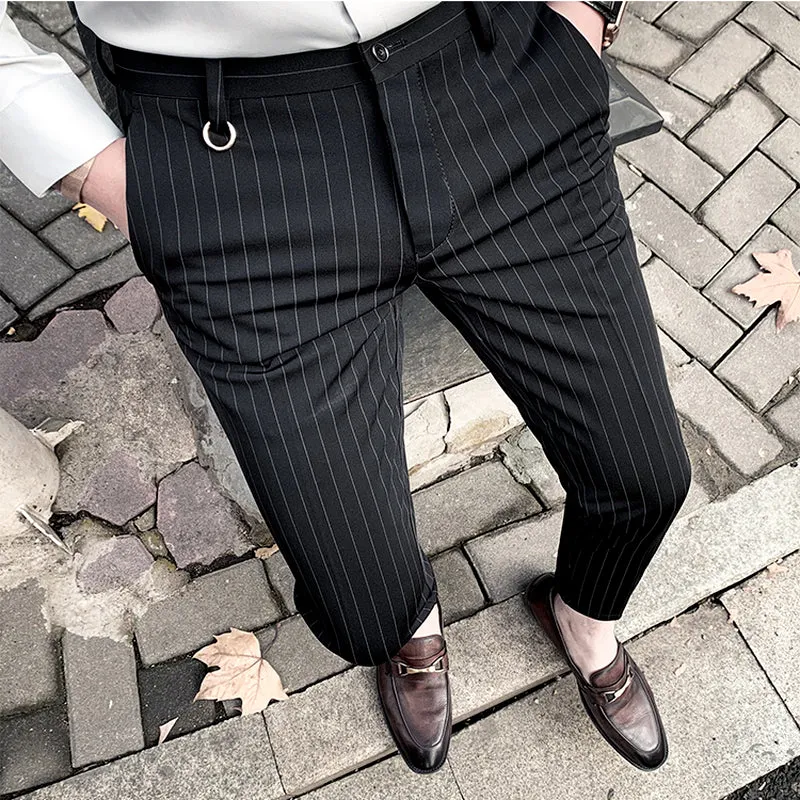 Xituodai Men's Suit Pants Dress Pants New Stretch Slim Straight Black Striped Formal Pants Boutique Fashion Men's Clothing Ankle