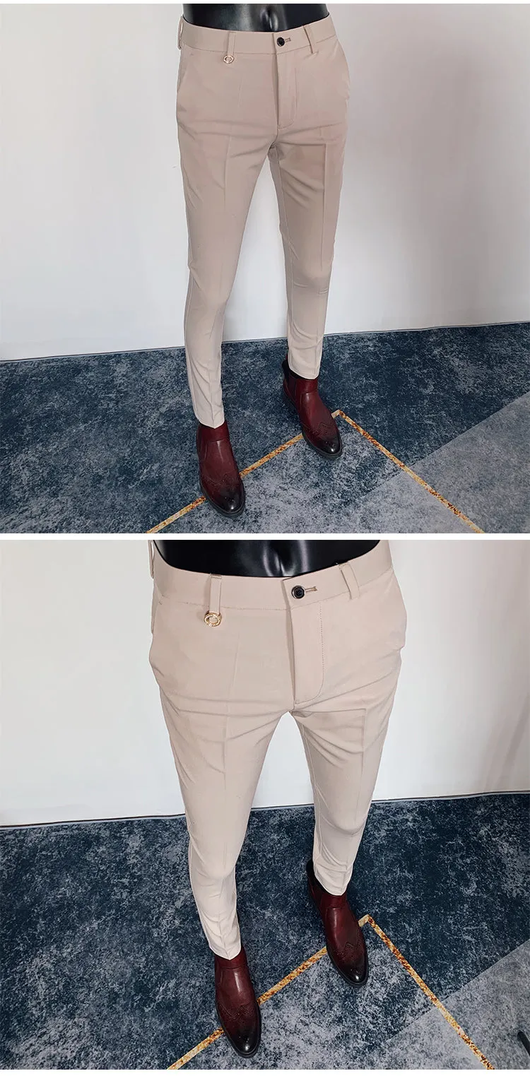 Xituodai Men's Suit Pants Formal Pants High Quality Solid Color Business Fashion Casual Slim Fit Ankle Trouser Men's Clothing Dr