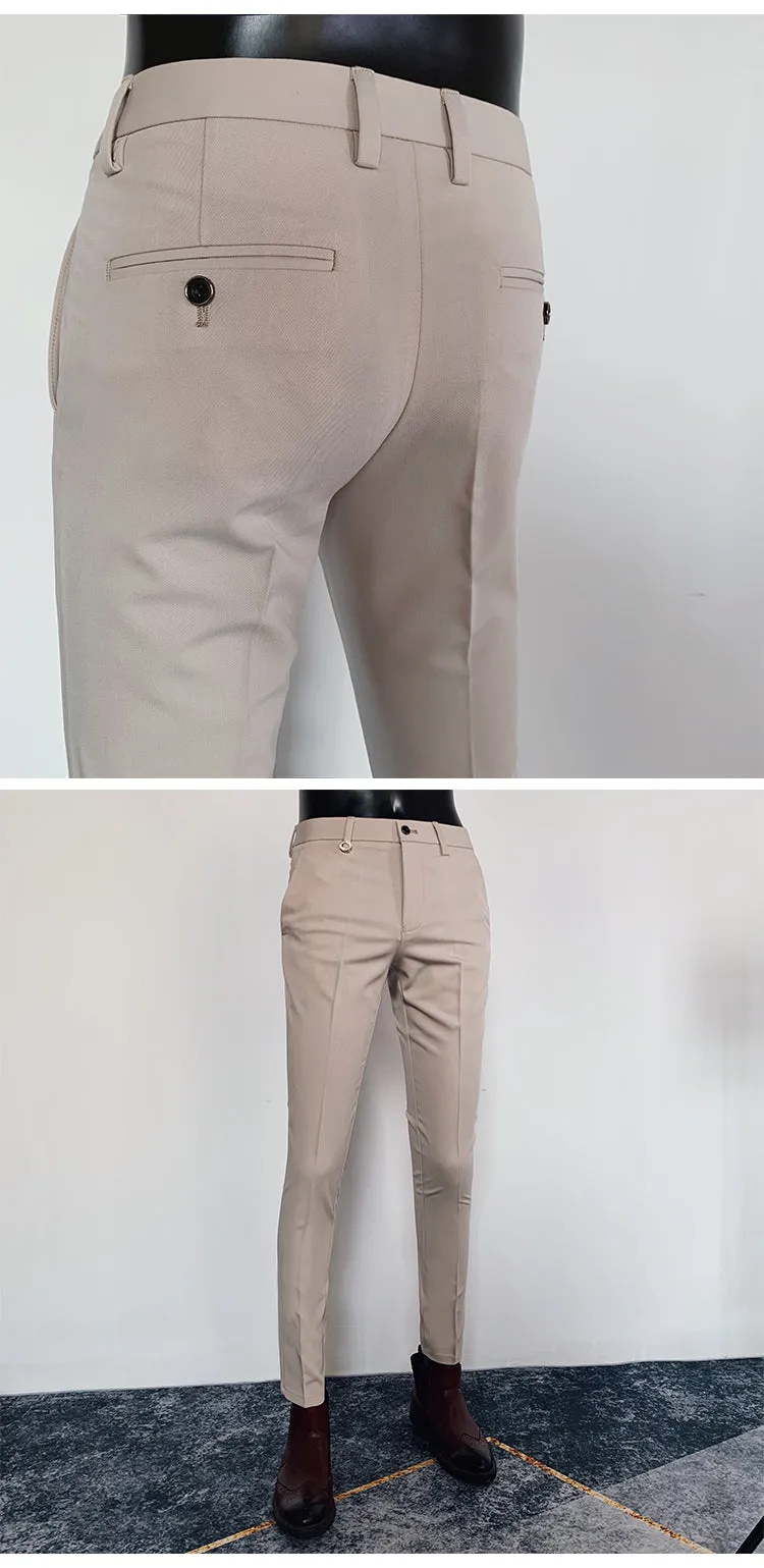 Xituodai Men's Suit Pants Formal Pants High Quality Solid Color Business Fashion Casual Slim Fit Ankle Trouser Men's Clothing Dr