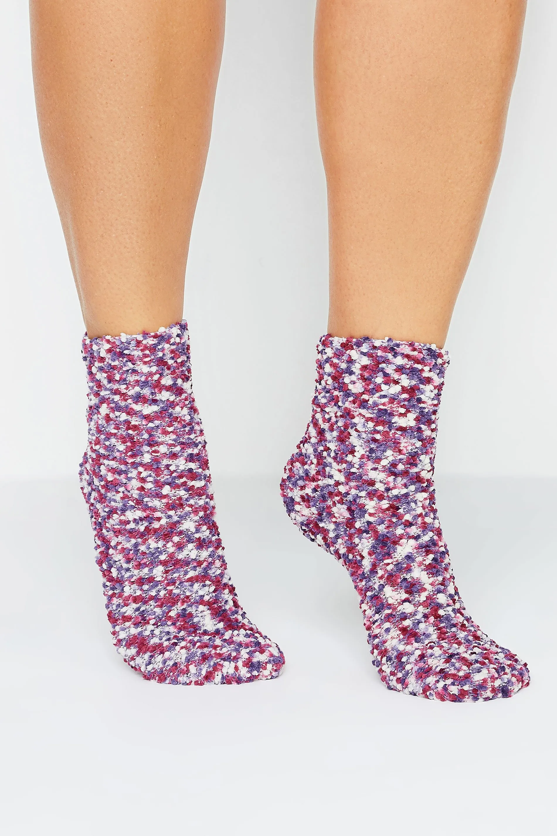 YOURS 2 PACK Purple & Red Cosy Textured Ankle Socks