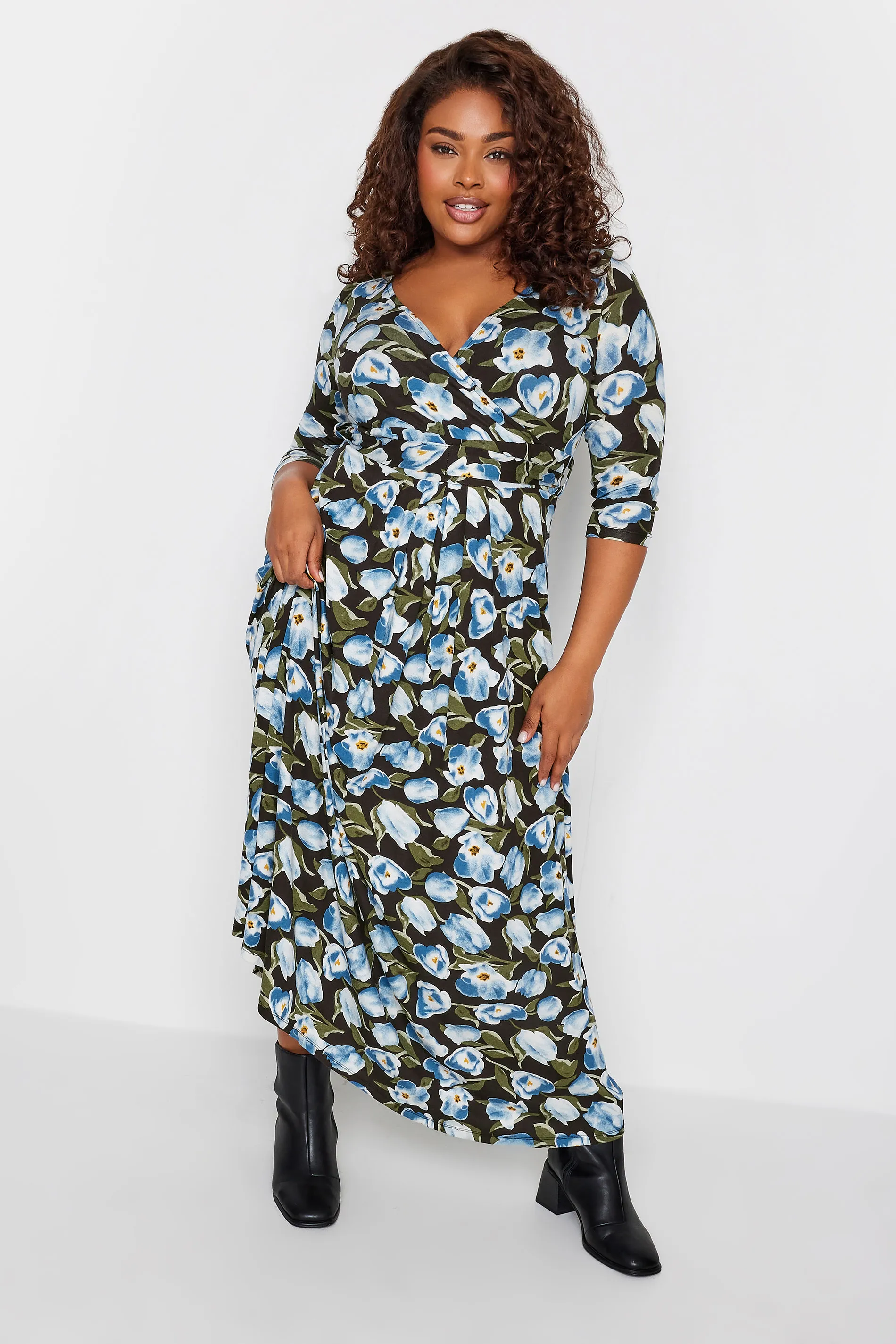 YOURS Curve Black Floral Print Maxi Wrap Dress