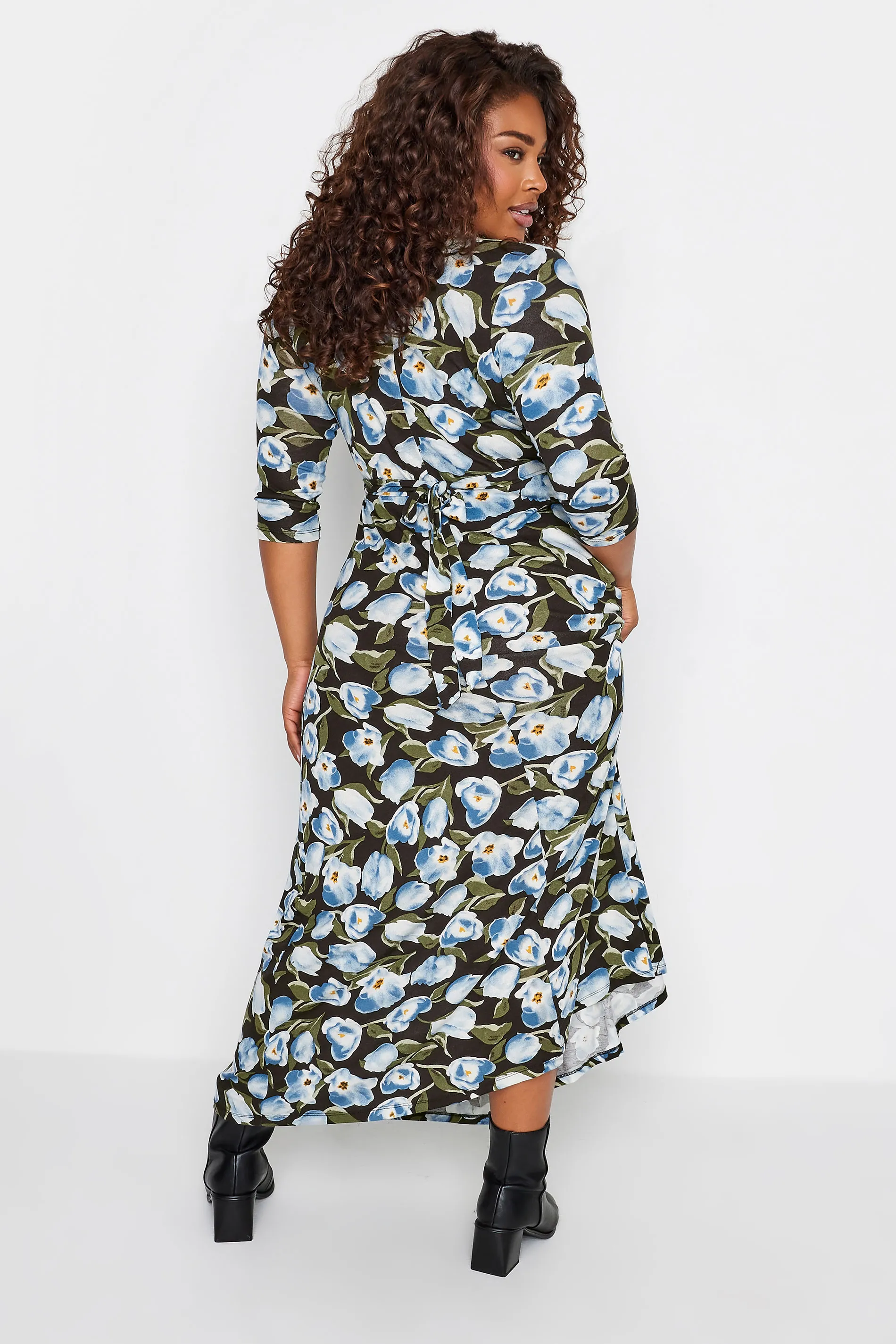 YOURS Curve Black Floral Print Maxi Wrap Dress