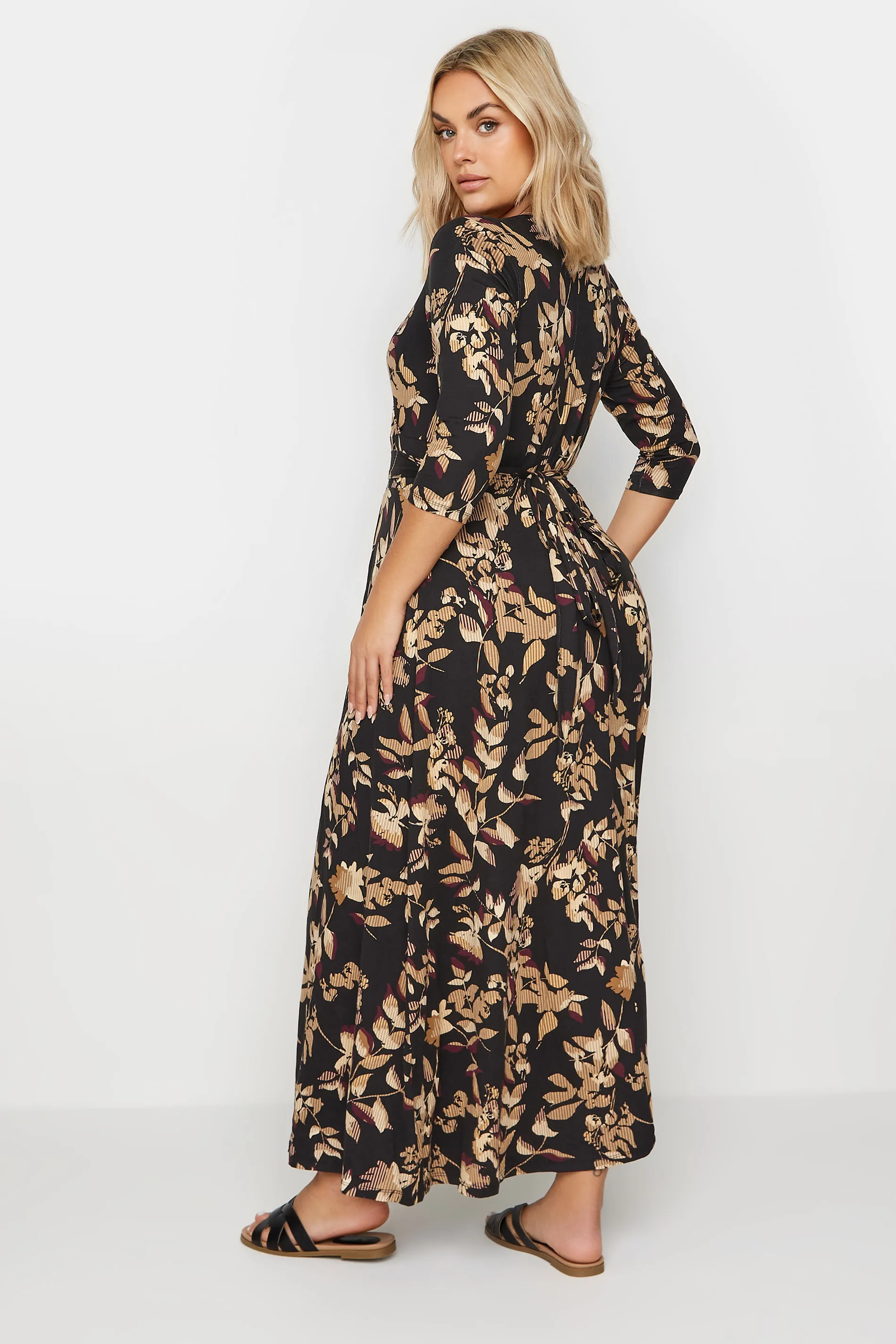 YOURS Curve Black Leaf Print Maxi Wrap Dress