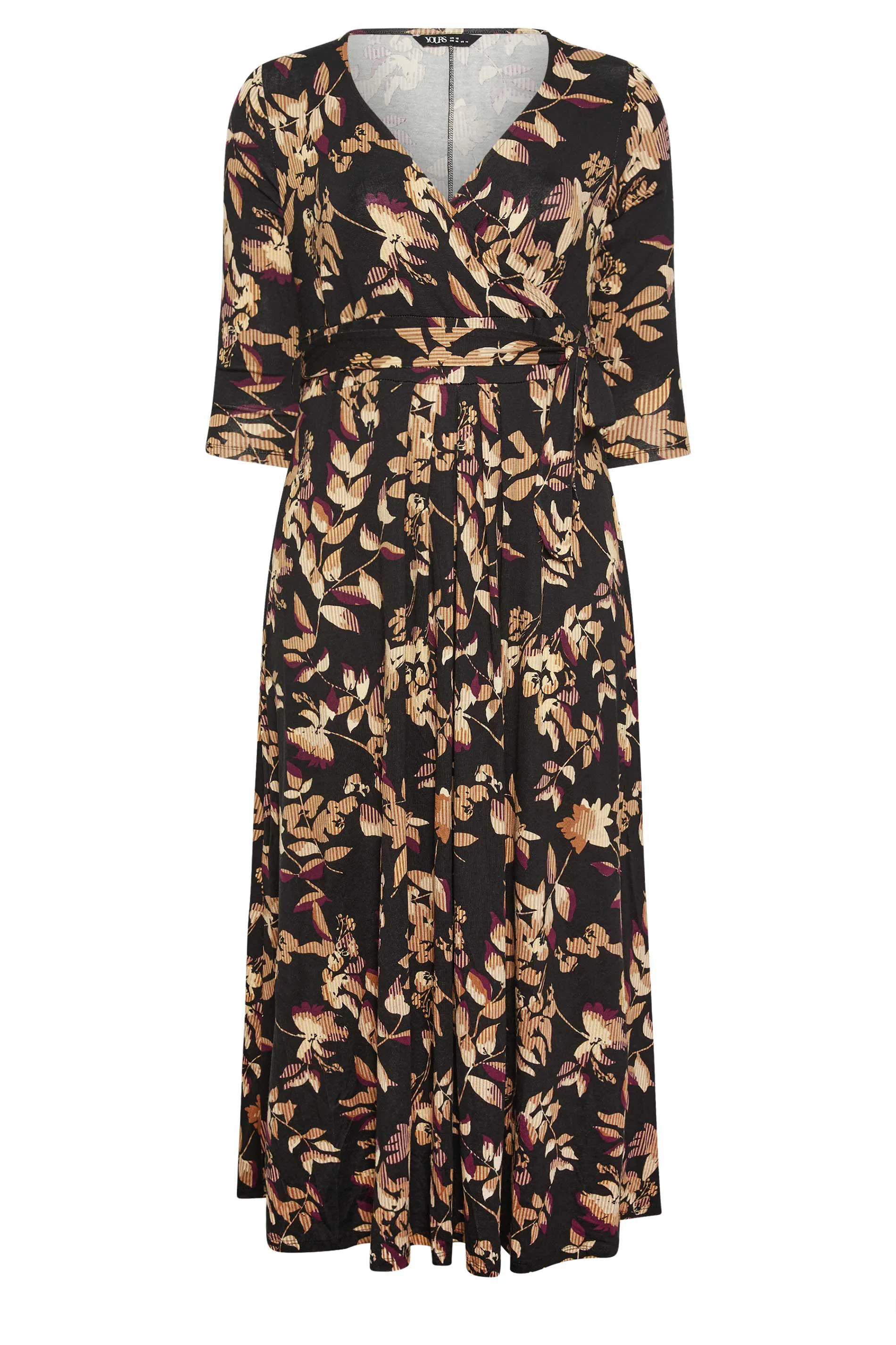 YOURS Curve Black Leaf Print Maxi Wrap Dress