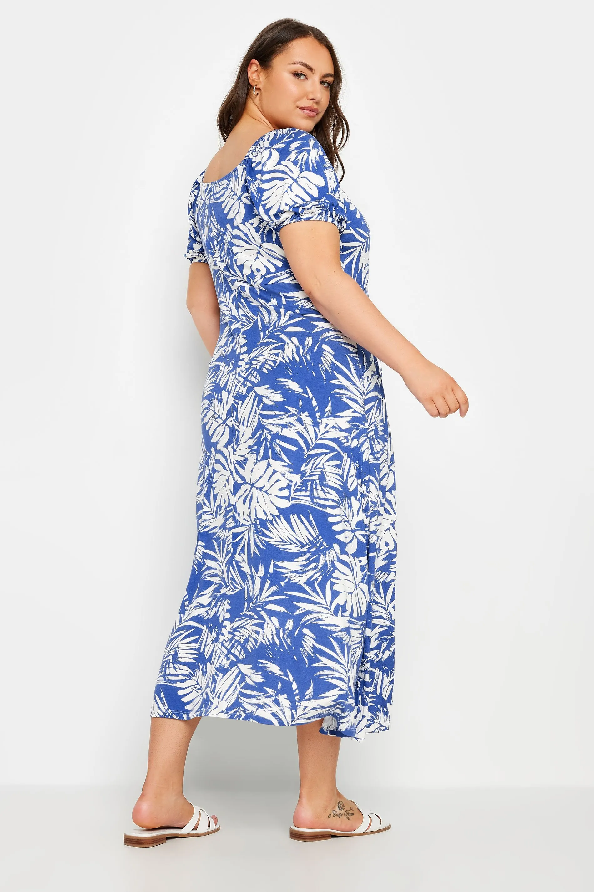 YOURS Curve Blue Leaf Print Wrap Dress