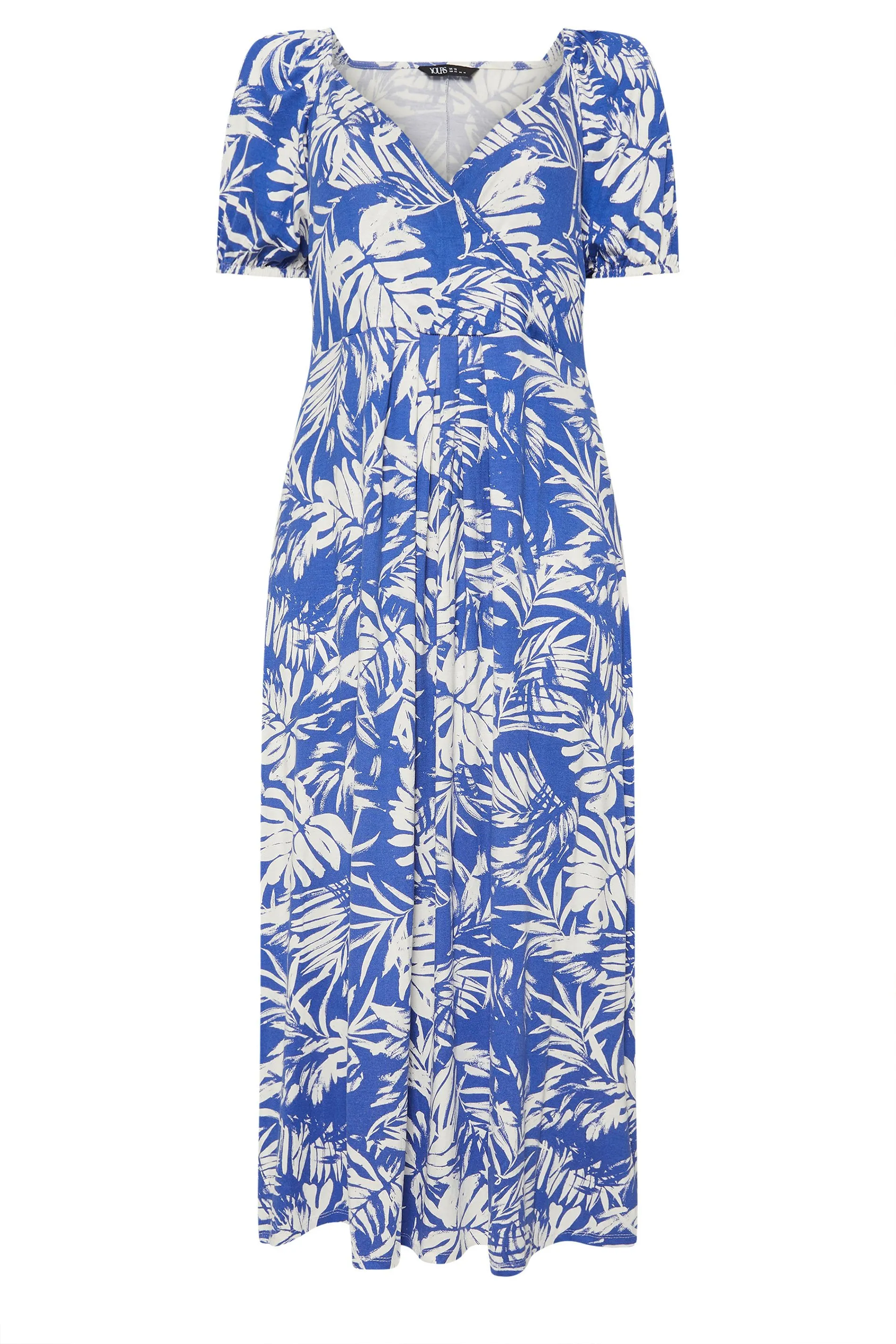 YOURS Curve Blue Leaf Print Wrap Dress