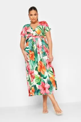 YOURS Curve Green Tropical Floral Print Wrap Dress