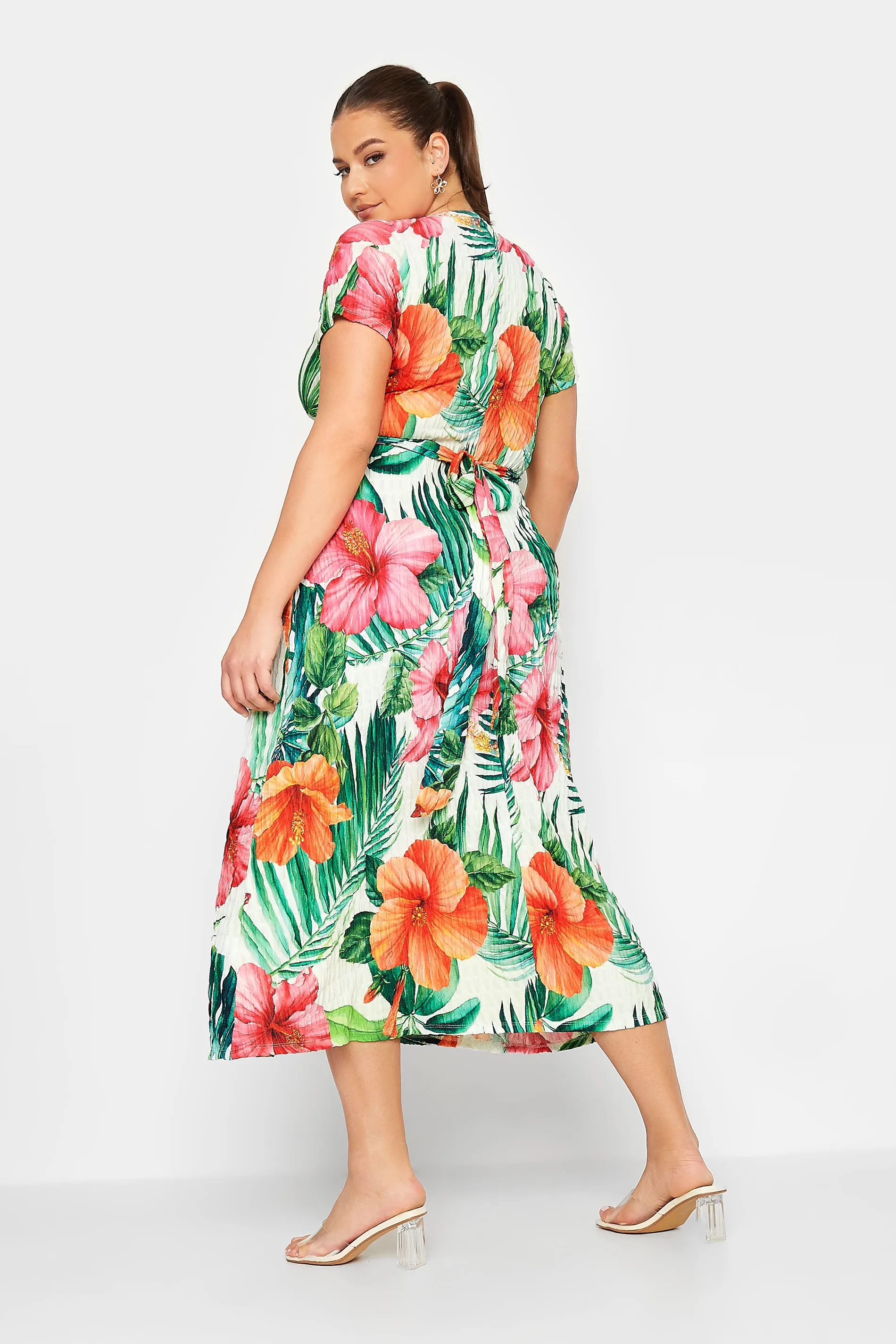 YOURS Curve Green Tropical Floral Print Wrap Dress