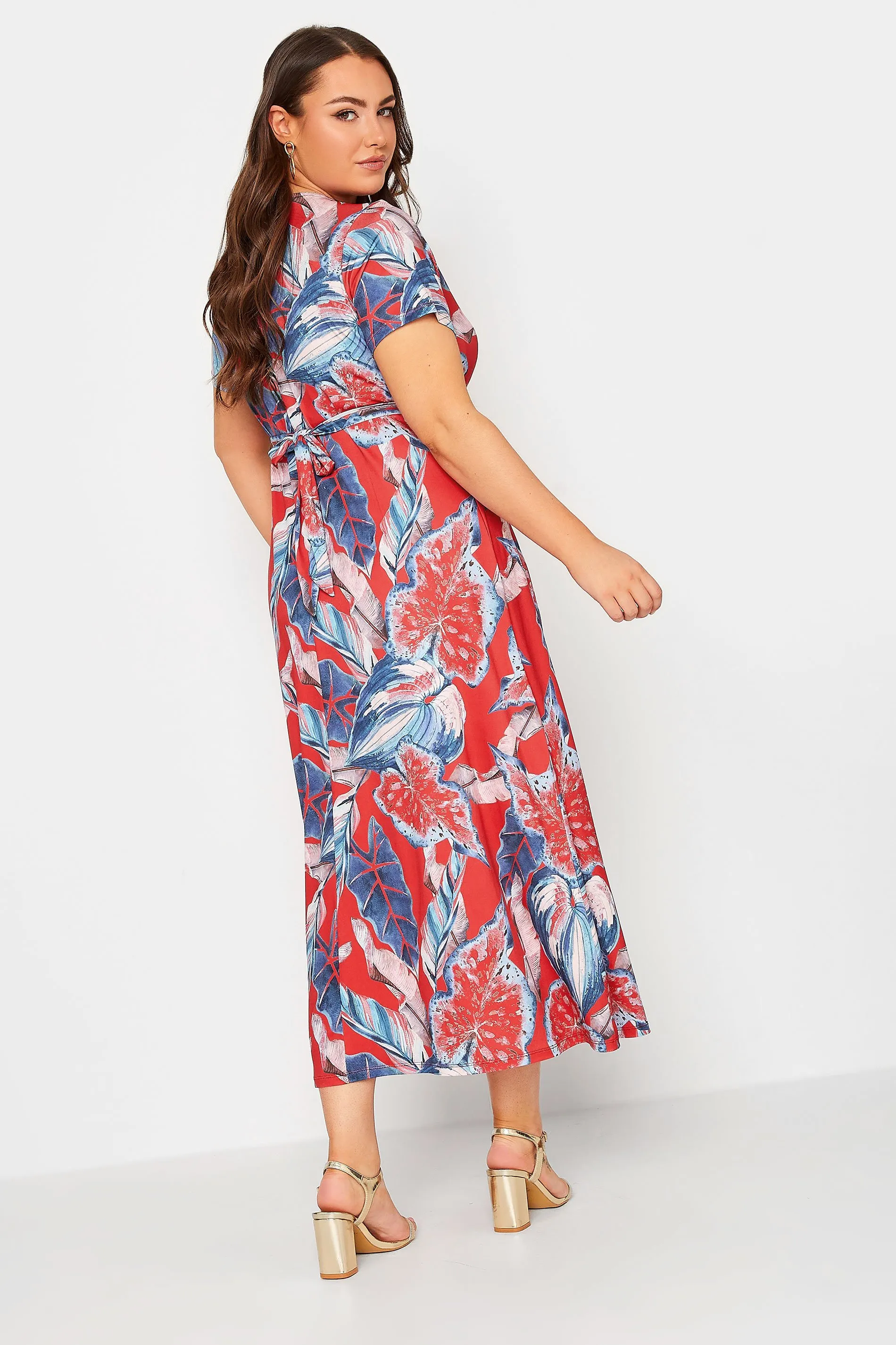 YOURS Curve Red Leaf Print Maxi Wrap Dress