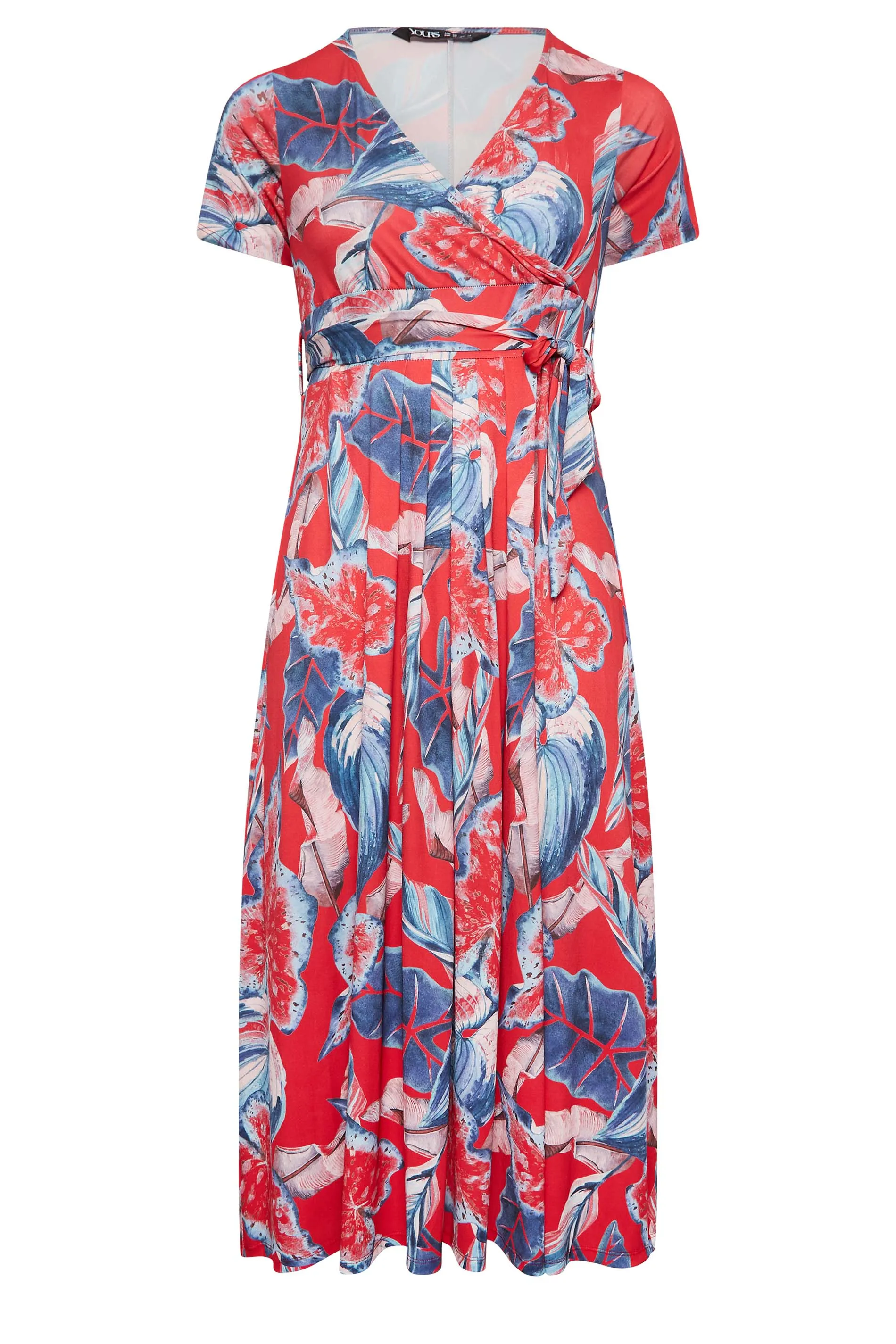 YOURS Curve Red Leaf Print Maxi Wrap Dress