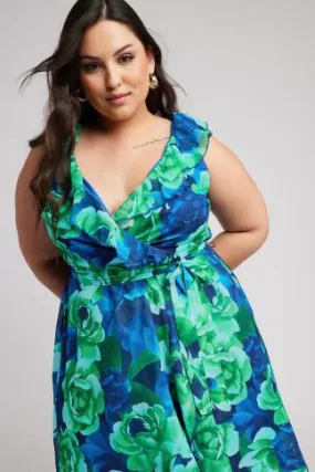 YOURS LONDON Curve Green Floral Print Ruffle Wrap Dress