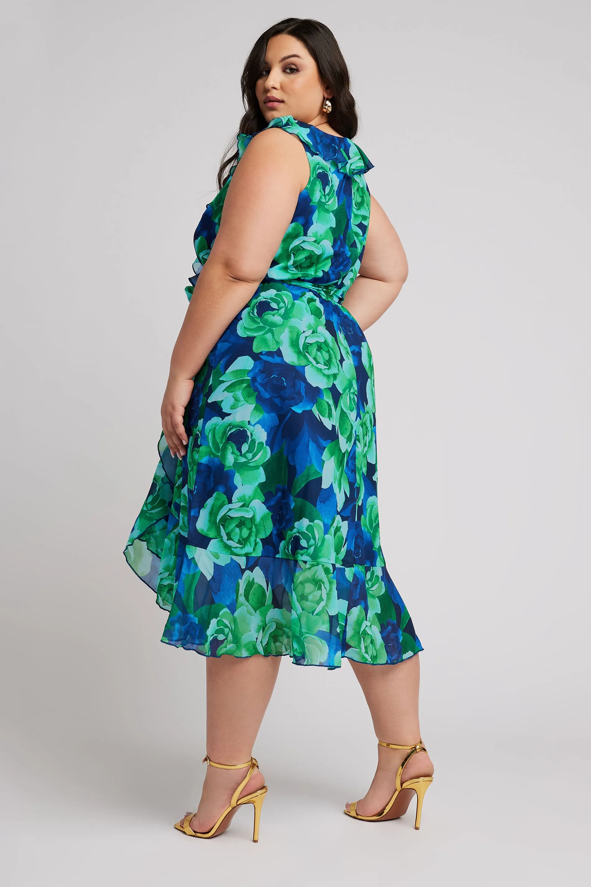 YOURS LONDON Curve Green Floral Print Ruffle Wrap Dress