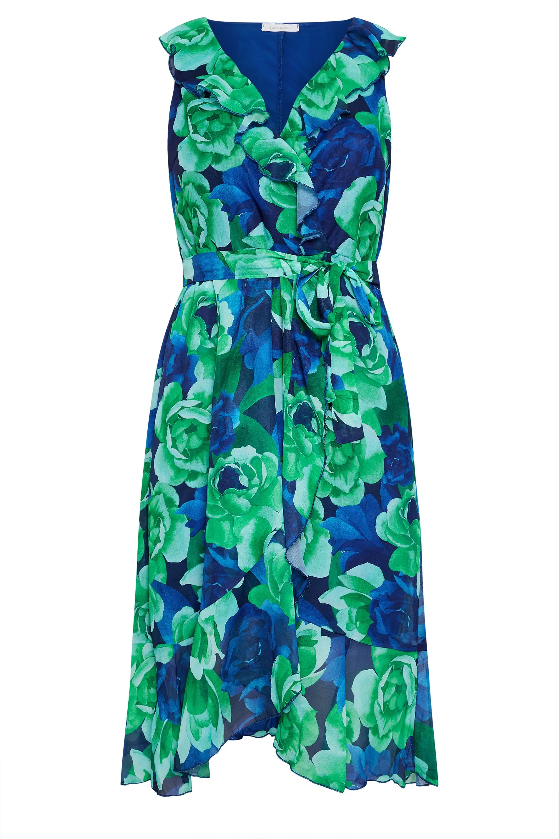 YOURS LONDON Curve Green Floral Print Ruffle Wrap Dress