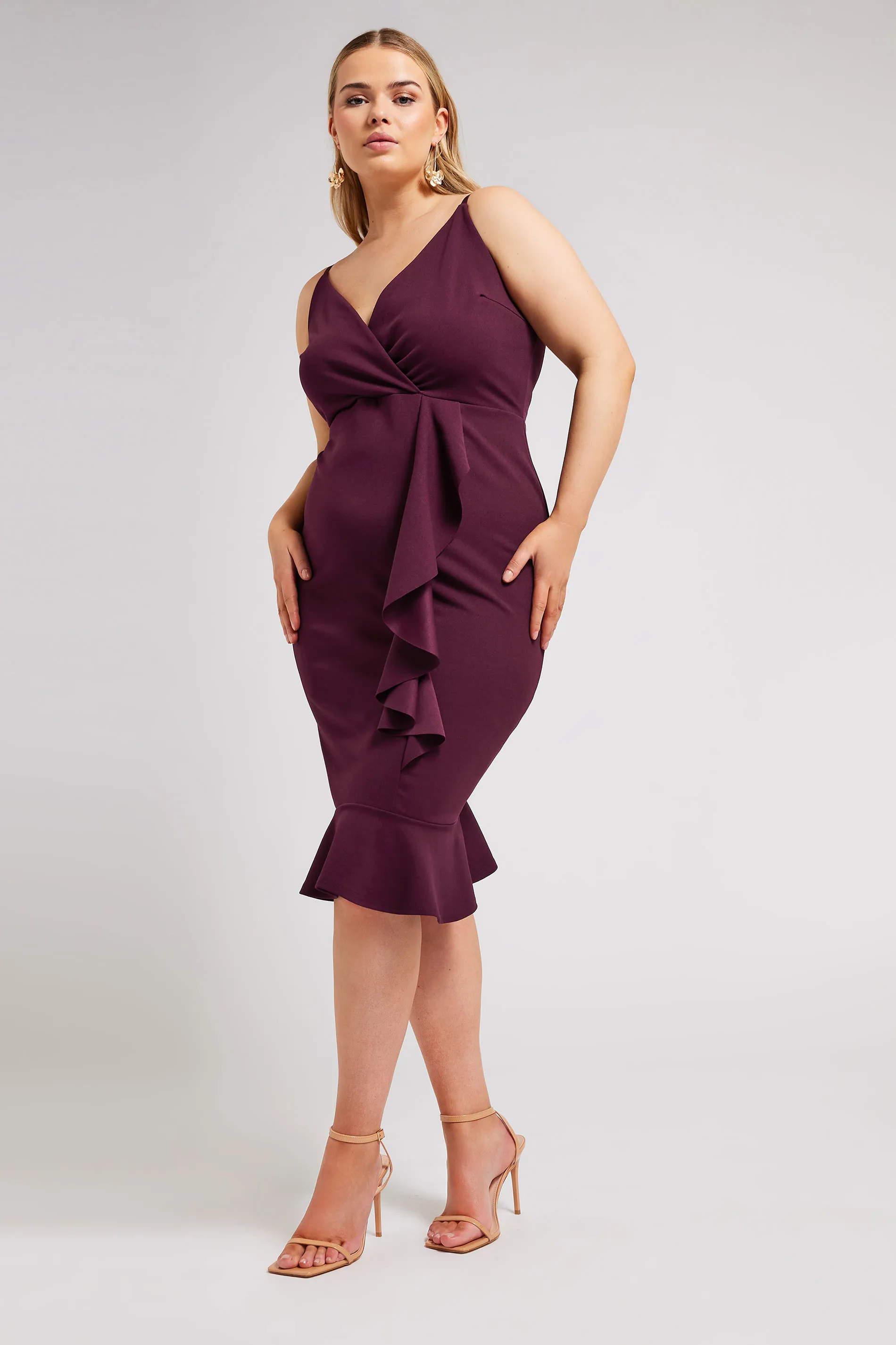 YOURS LONDON Curve Purple Ruffle Wrap Dress