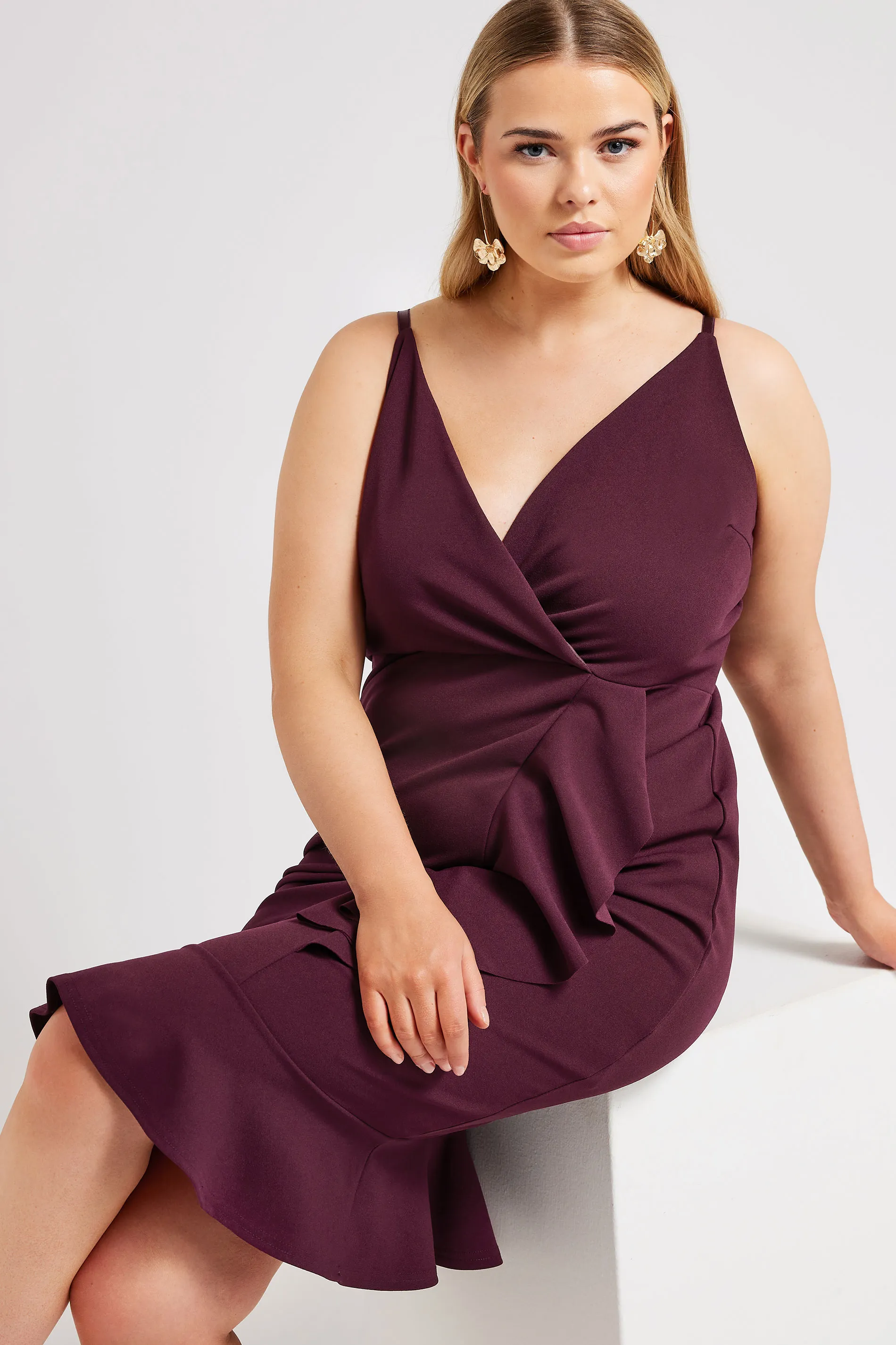 YOURS LONDON Curve Purple Ruffle Wrap Dress