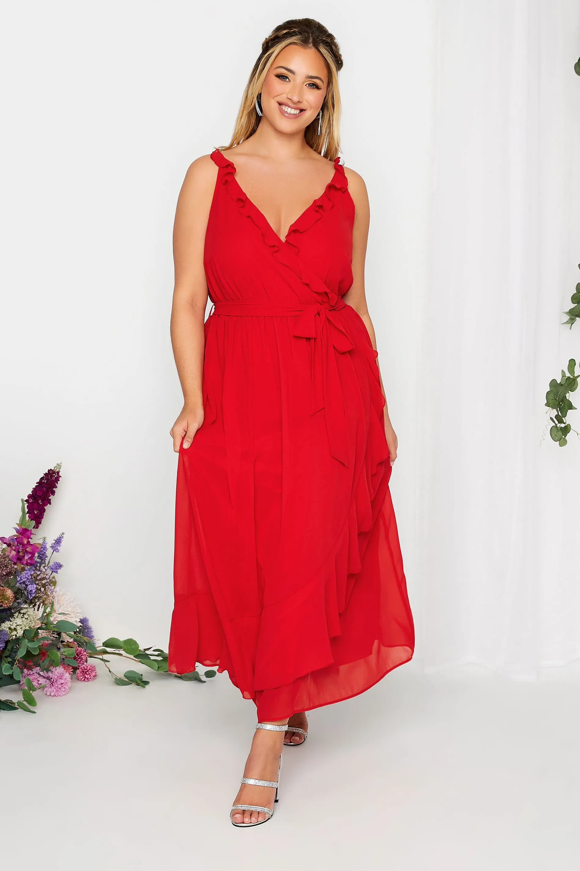 YOURS LONDON Curve Red Ruffle Wrap Dress