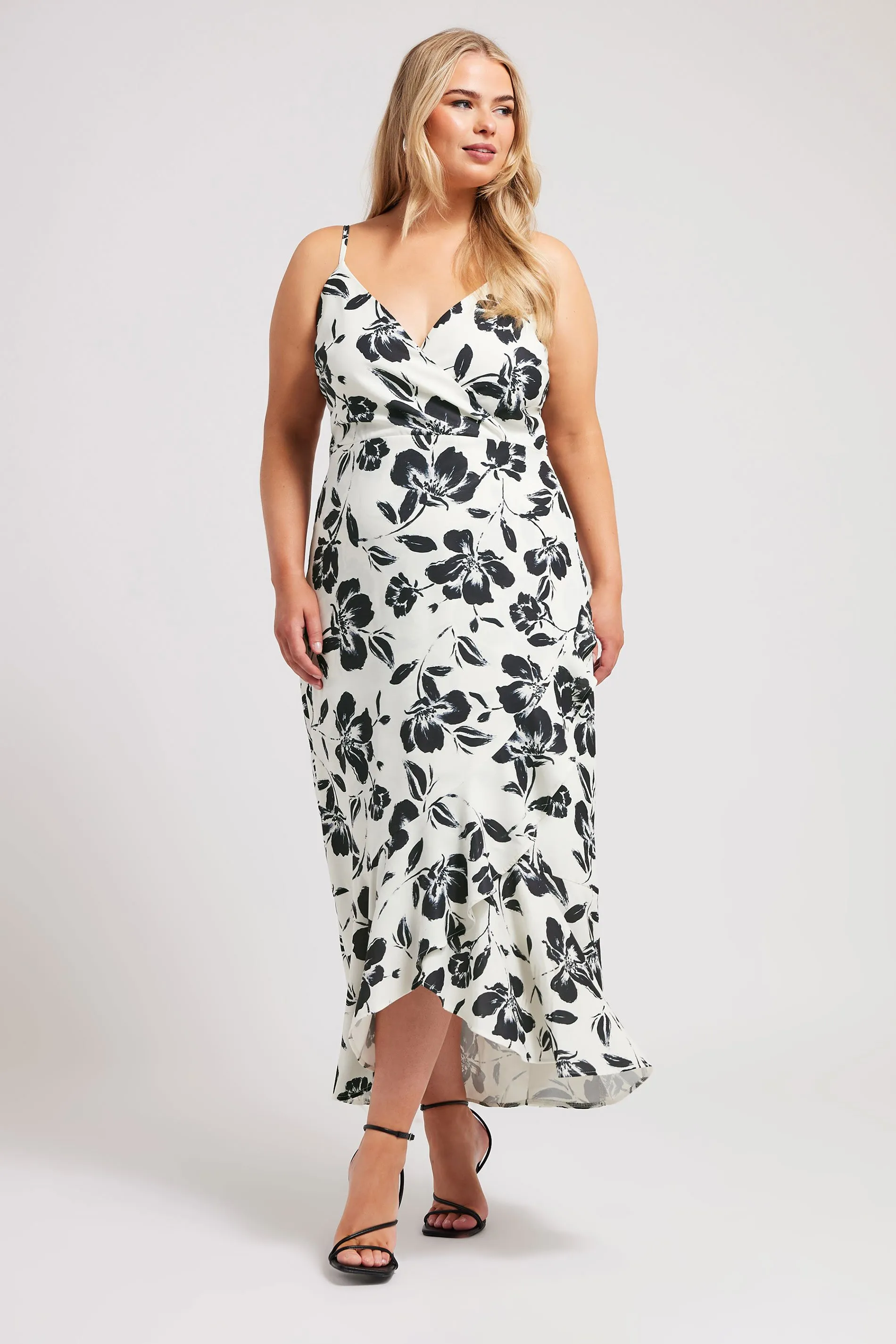 YOURS LONDON Curve White Floral Print Ruffle Wrap Dress